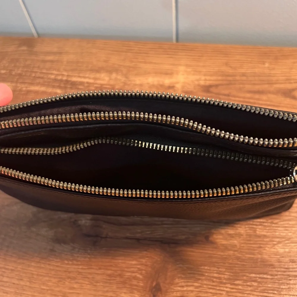 Nanette Lepore Black Leather and Gold‎ Detail Wristlet Clutch Handbag